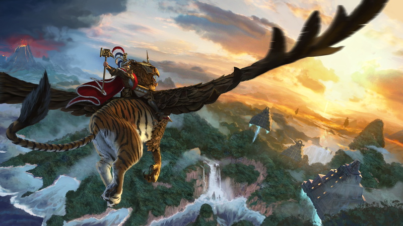 Mortal Empires, winged, illustration, 4K, 2017, mountain, 4K, Total War: WARHAMMER II, tiger