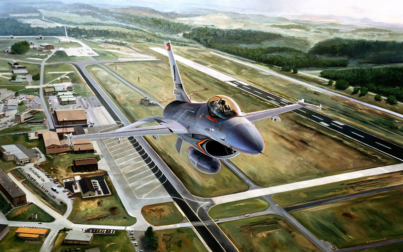 aircraft, general, drawing, mission, fighting, painting, gray, dynamics, plane, falcon, 2K, f, aircraft planes, f-16