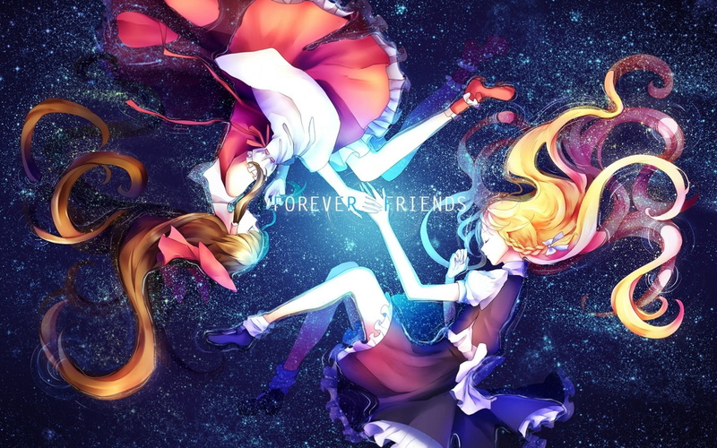 underwater, nature, vivianling, multi colored, high angle view, friends, forever, hakurei reimu, people, undersea, lifestyles, kirisame marisa, sea, enjoyment