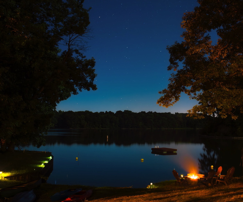 scenics - nature, night, sky, silhouettes, scenics, rural, lakeshore, nature, trees, hdr, no people, body, illinois, tranquil scene, holiday, bonfire, stars