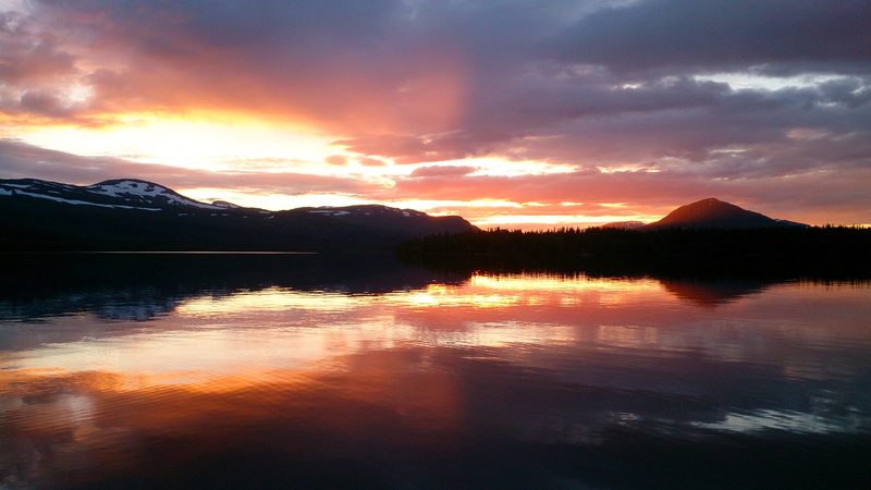 Sweden, water, reflection, nature, mountains, summer, warm colors, 1080P