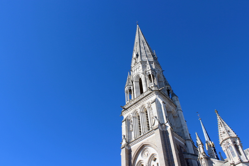clock tower, sky, gothic style, dome, building exterior, cathedral, blossom, spirituality, religion, clock, bell tower, history, monument, architecture
