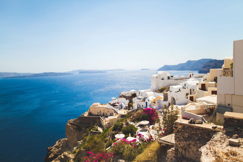 5K, nature, blue, mountain, greece, oia, mediterranean Countries, town, water, bird, vacations, scenics - nature, Santorini, travel Destinations, eye