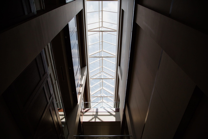 symmetry, day, 1080P, low angle view, lighting, shape, ceiling, indoors, nature, geometric shape, modern, interior design, built structure, hall, building