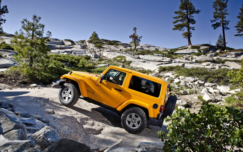 1080P, car, landscape, nature, vehicle, Jeep Wrangler, yellow cars