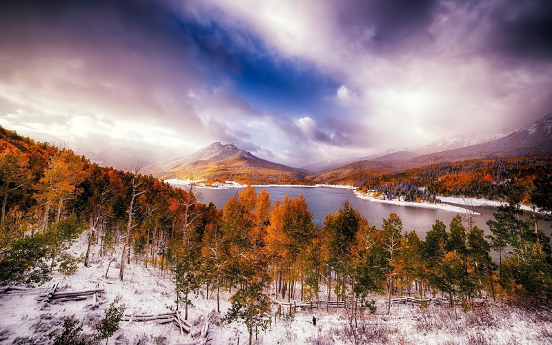 nature, tree, tranquility, landscape, forest, fall, trees, outdoors, 1080P, mountain range, sky, coniferous tree, clouds, plant, lake, scenics - nature