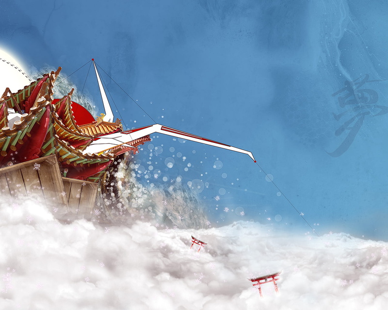 red, cloud, temple, hd, chinese, artistic, 720P