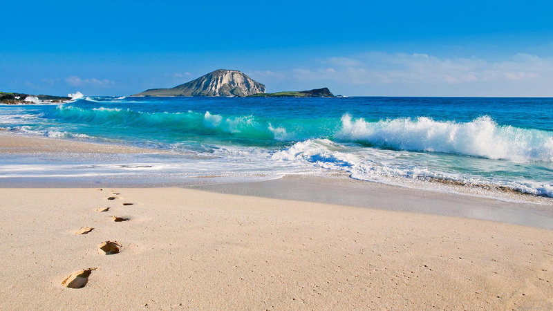 brown, landscape, 1080P, beach, wave, sand, sea, footprints, footprint