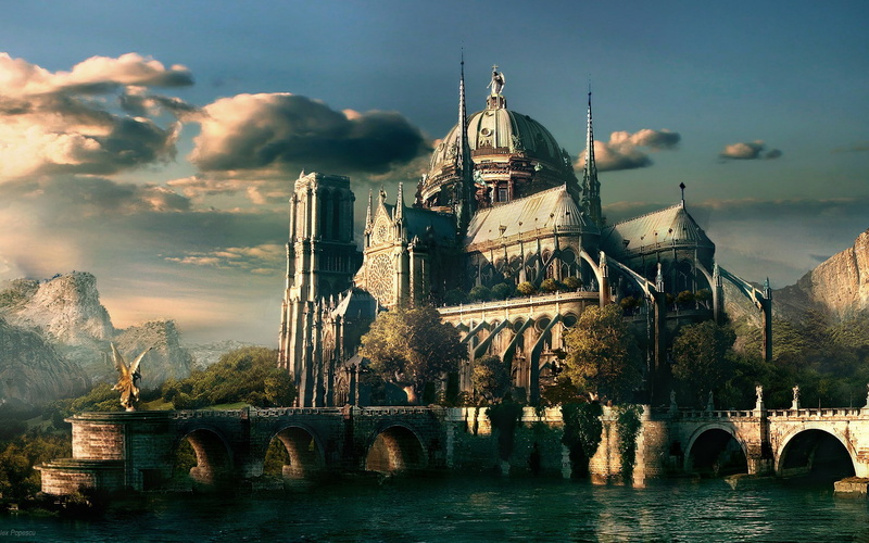 cloud, Fantasy, lake, castle, 4k wallpapaers, Water, 1080P, sky, 1920x1200