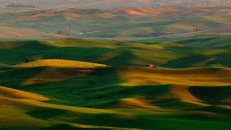 Steptoe Butte, 5K, scenics, agriculture, Canon EOS 5D Mark III, hill, farm, Red Barn, washington, westrock, green grass, palouse, grass, 6L, sunset, nature