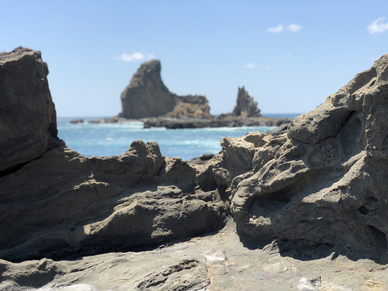 rock formation, rock, summer, sky, clear, 4K, tranquility, day, beach, playa maderas, tranquil scene, outdoors, rocks, nature, water, land, nicaragua