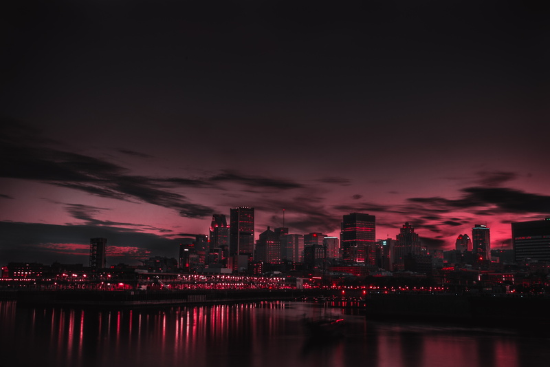 building, 5K, sunset, Canada, Cityscape, Olivier Jodoin, Marc, lake, red