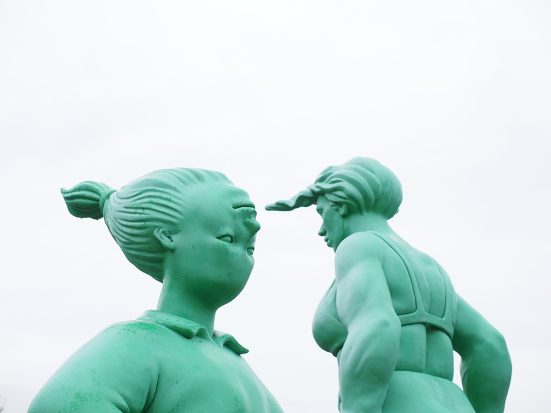 art and craft, outdoors, figure ensemble, 4K, emotion, artwork, travellers, green, the traveler a giant in the wind, green color, adult, copy space, creativity