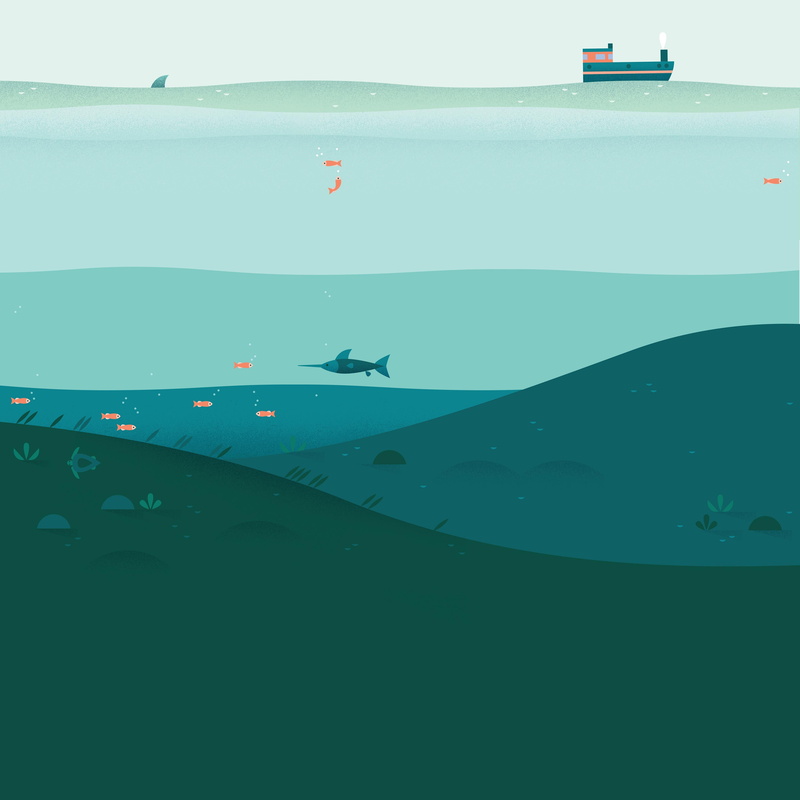 ship, fish, Google, artwork, digital art, Materail Design, 4K