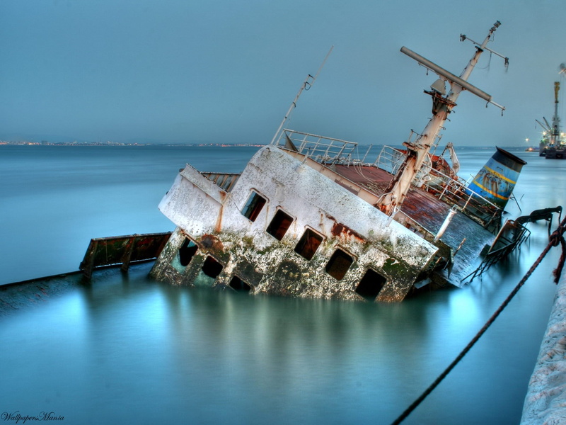 destruction, nautical vessel, 1080P, shipwreck, gray, outdoors, wrecked, Crash, ship, nature, reflection, damaged, brown, sinking, transportation, mode of transportation