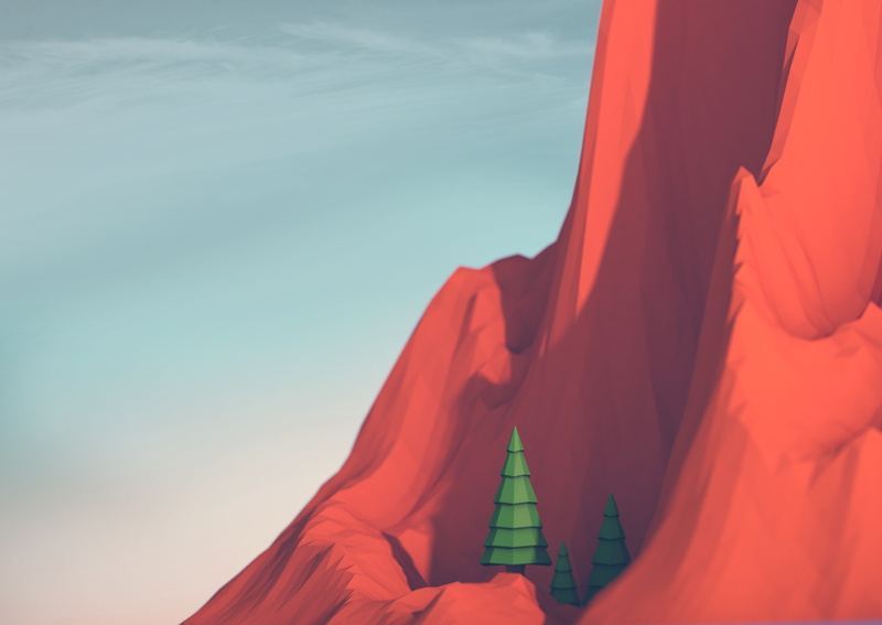 3d, 2K, mountains, Polygon art, Low Poly
