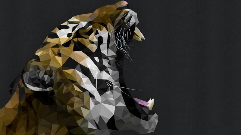 roar, art, Polygon, Tiger, 4K