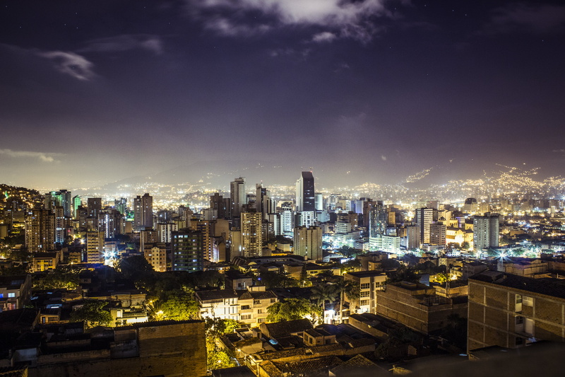 noche, Medellin, architecture, nature, outdoors, residential district, city, panoramic, high angle view, financial district, finance, building Exterior