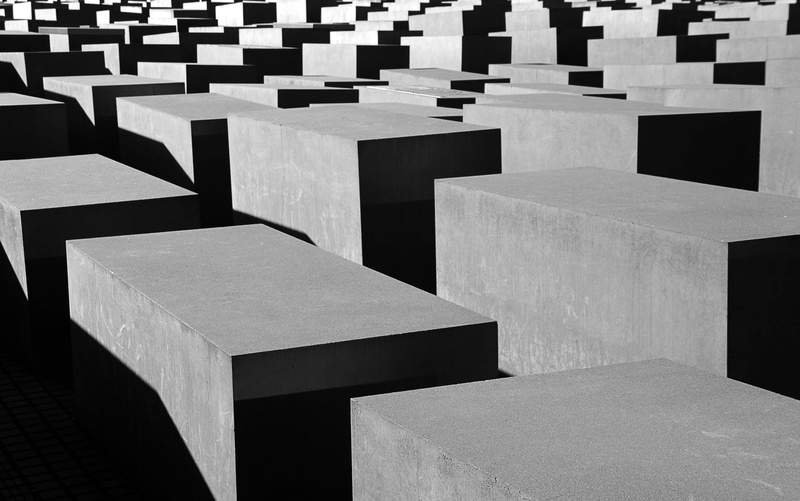 black and white, the past, history, stone, memorial, shape, sad, killed, in a row, outdoors, grave, geometric shape, solemn, jews, block, day, berlin, stones