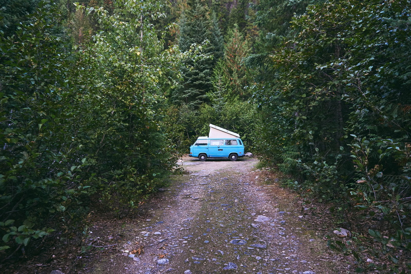 on the move, travel, outdoors, motor vehicle, day, transportation, direction, tree, mode of transportation, campsite, forest, daytime, trees, blue, vanlife