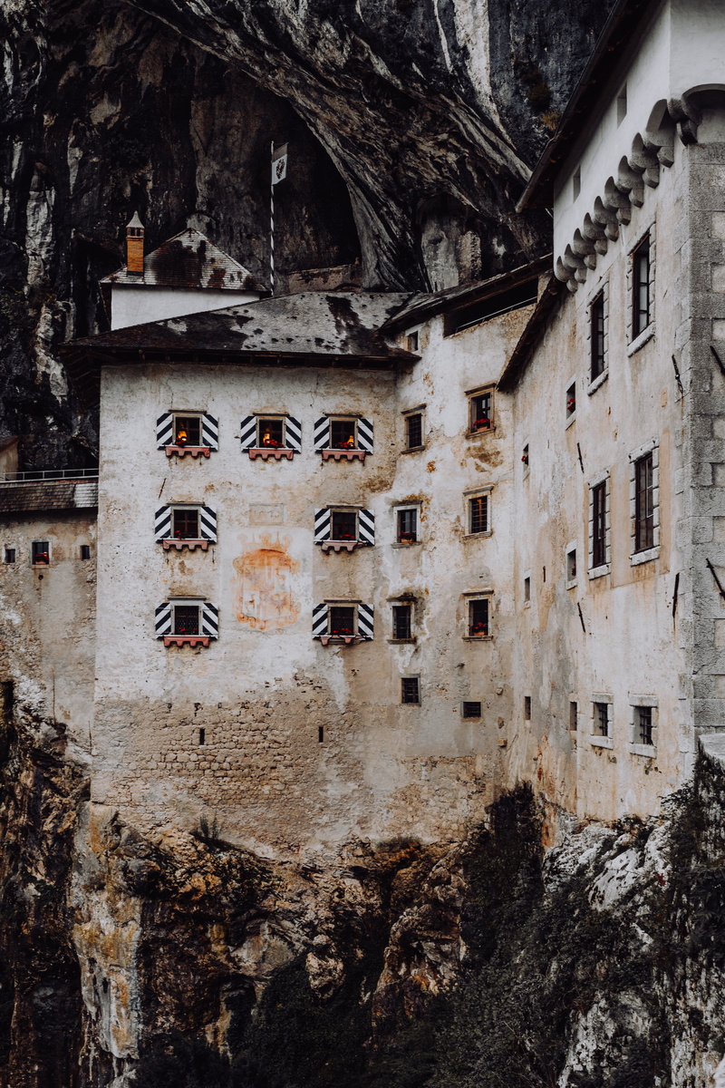 Europe, travel, architecture, wall, weathered, ruined, tourism, cliff, low angle view, predjama, built structure, nature, cave, trip, 5K, castle, no people