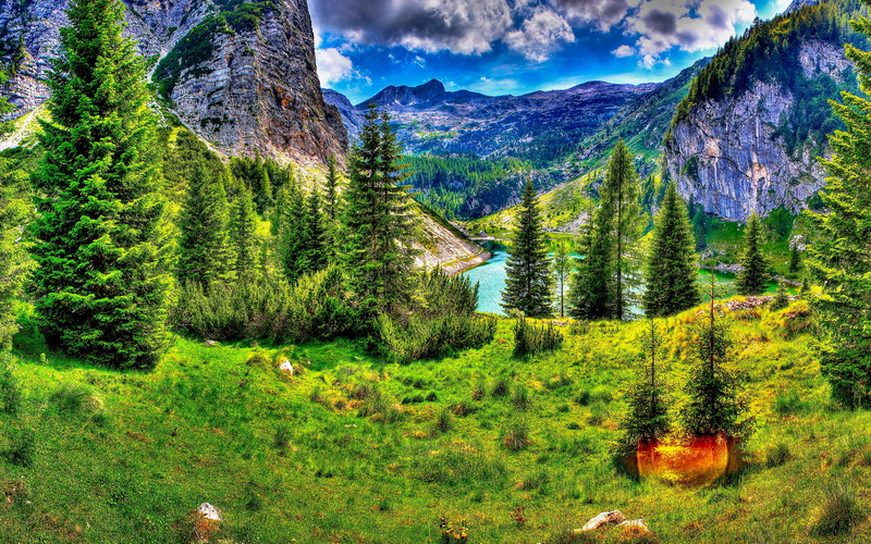 bovec, 2K, forest, greenery, lake, mountains, trees, hdr, slovenia