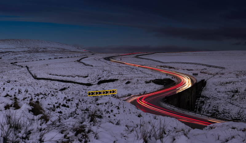 2K, winter, transportation, traffic, snow, light trails, scenics - nature, night, nature, beauty in nature, outdoors, illuminated, long exposure, mountain