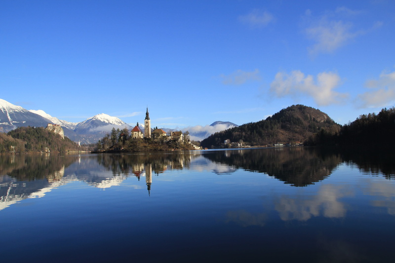 no people, tourist, bled, nature, landscape, alpine, castle, tower, sky, island, near, idyllic, europe, reflection lake, tranquil scene, autumn, reflection