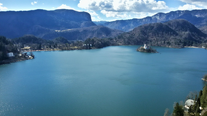 Mountains, turquoise colored, sea, bay, land, slovenia, 2K, tranquil scene, Clouds, luxury, sunny, tree, Lake, no people, day, travel destinations, Bled