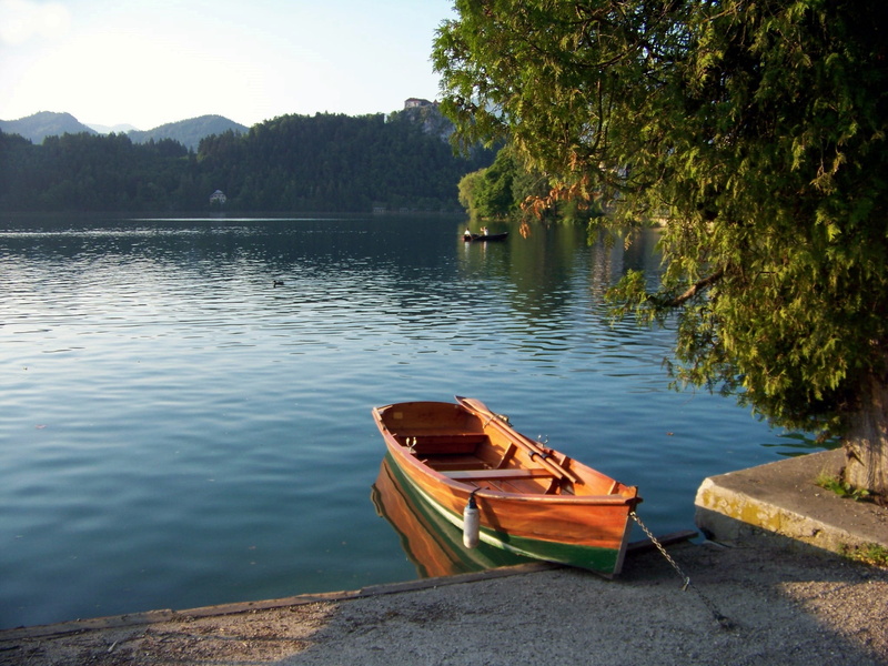day, jumbo, alpine hiking, lakeshore, port motifs, sunlight, moored, outdoors, rowboat, lyrical, haunting, water, mode of transportation, tree, the gorenjska region