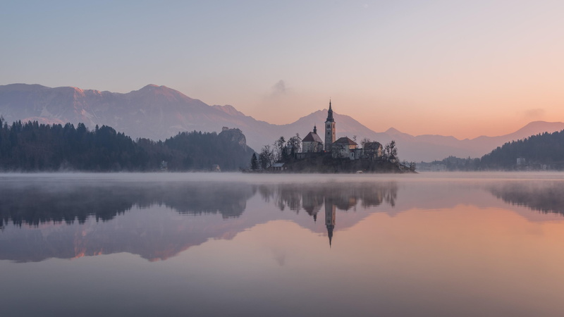 alps, outdoors, spirituality, scenics - nature, sky, place of worship, nature, architecture, bled castle, slovenia, reflected, lake bled, waterfront, bled