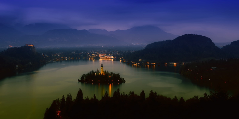 hdr, town, cityscape, city, mountains, travel destinations, night, island, reflection, cloud - sky, water, trees, woods, dusk, tourism, nature, illuminated