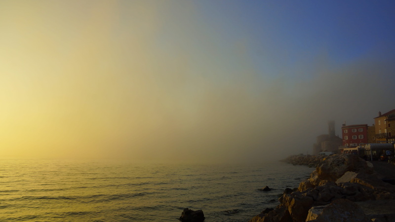 sea, sunset, clear sky, land, rock, horizon, scenics - nature, beauty in nature, 5K, horizon over water, nature, architecture, beach, sky, slovenia, piran