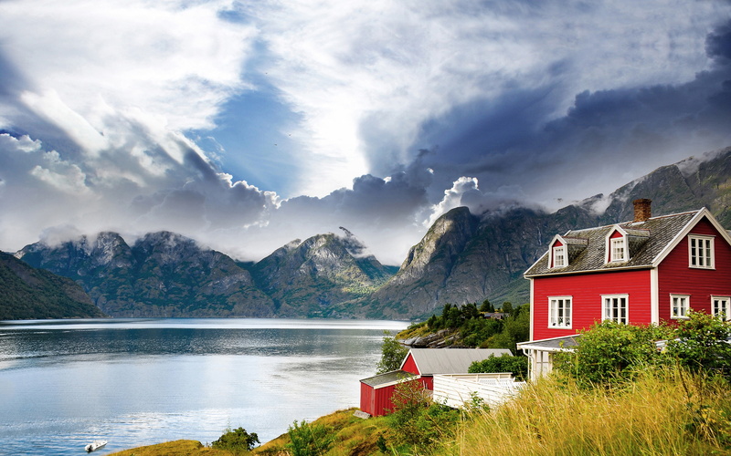 cloud - sky, mountain range, hd, tranquility, mountain, white, architecture, house, non-urban scene, 4K, building exterior, houses, no people, built structure