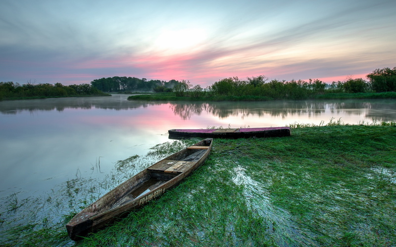 Biebrza, Poland, Dawn, National, Park, 2K, Lake, Boats, Summer