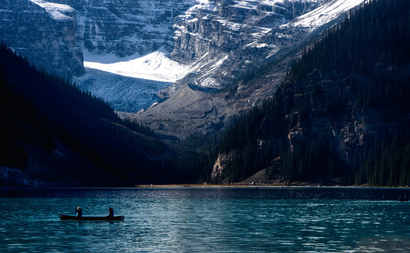 men, Alberta, fishing, mountain, transportation, tranquility, leisure activity, boat, Rocky, 4K, Canada, scenics - nature, real people, day, beauty in nature