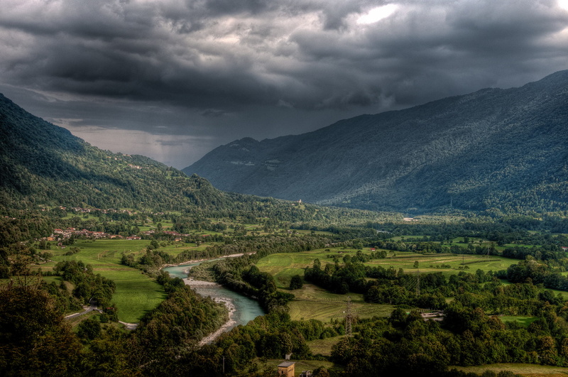 mountain, scenics - nature, outdoors, valley, environment, green, nature, tranquil scene, storm cloud, summer, Aljaž Vidmar photography, the soča river