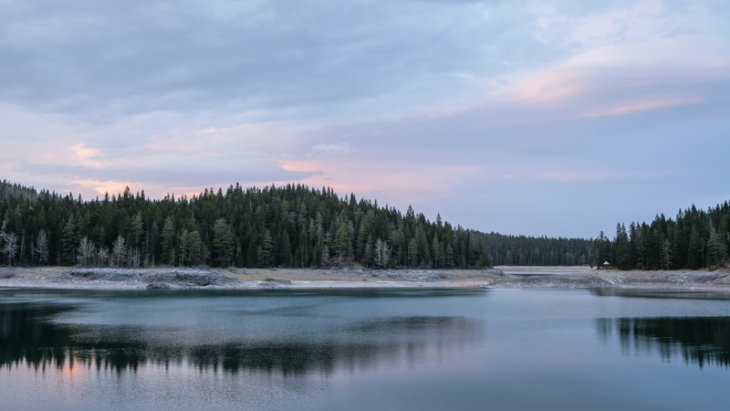 sunset, sky, reflection, landscape, 5K, crna gora, nature, day, scenics - nature, crno jezero, waterfront, tree, water, tranquil scene, montenegro, beauty in nature