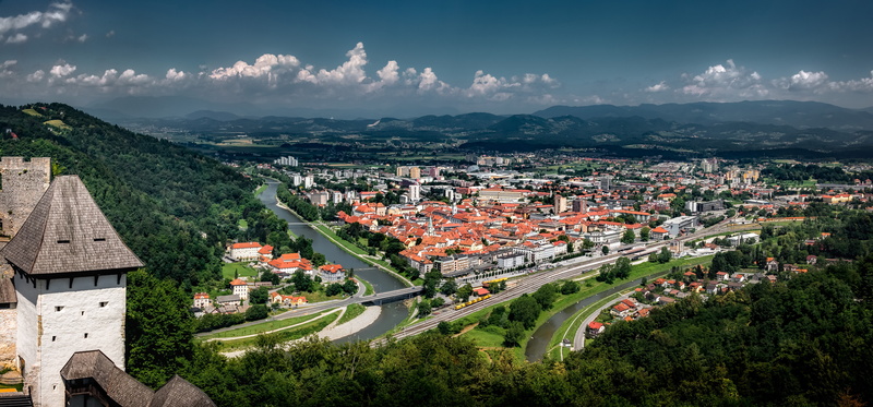 Slovenia, mountains, panorama, building, river, Celje, 5K
