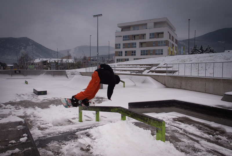 warm clothing, lifestyles, skate park, snowboard fail, mountain, nature, snowcapped mountain, building, rear view, built structure, architecture, winter skate park