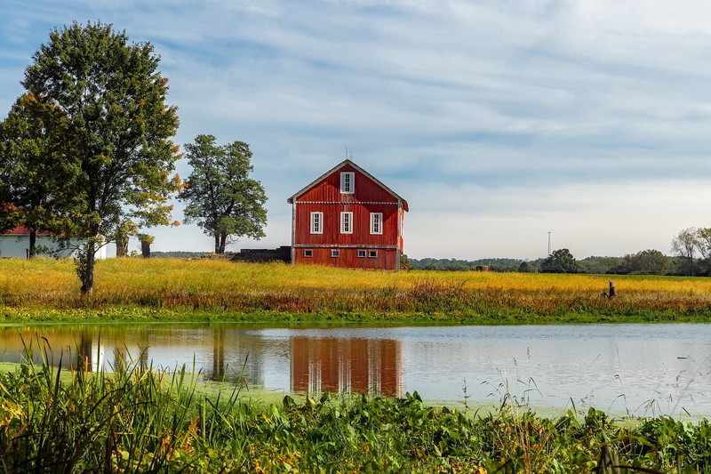 cloud - sky, clouds, sky, rural, beauty in nature, agriculture, tree, near, green color, red, house, nature, water, field, architecture, scenics - nature