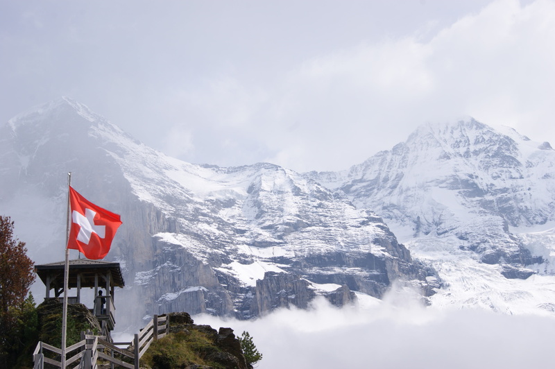 eiger, day, flag, eiger north face, view, snow, outdoors, patriotism, no people, alpine, mountaineering, snowcapped mountain, sky, winter, mountain, scenics - nature