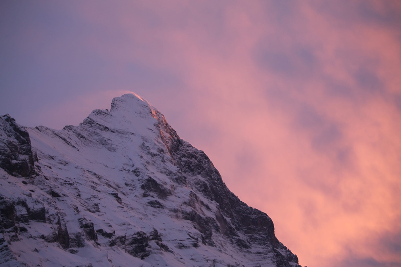 mountain peak, eiger, non-urban scene, sunset, winter, eiger north face, switzerland, cloud - sky, mountain range, environment, extreme weather, cold temperature