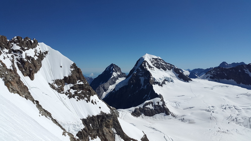 covered, Monk, clear sky, snowcapped mountain, extreme weather, mountains, blue, mountain landscape, mountain range, snow, Bernese Oberland, mountain peak