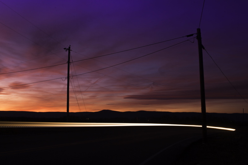 t2i, 4K, tranquility, dusk, technology, telephone line, creation, cloud - sky, transportation, connection, power line, skies, cars, no people, sun, sunrise