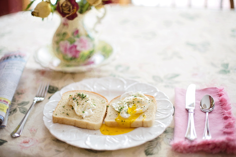 flowering plant, plate, celebration, temptation, healthy eating, healthy, breakfast, food and drink, poached eggs on toast, flower, freshness, fork, meal
