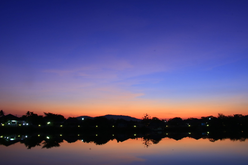 reflection, prachuap khiri khan, waterfront, idyllic, scenics - nature, standing water, blue, cloud - sky, thailand beach, beach, tranquil scene, sunset