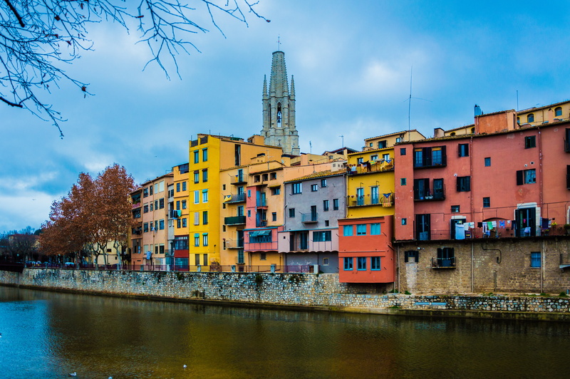 cloud - sky, girona, building, water, multi colored, catalunya, historical, gerona, exterior, architecture, river, waterfront, reflection, built structure