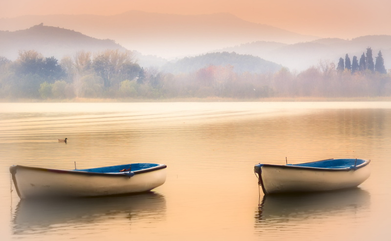rowboat, girona, beauty in nature, afternoon, tree, Lake, tranquility, Lago, moored, idyllic, waterfront, catalunya, Spain, water, late, mode of transportation