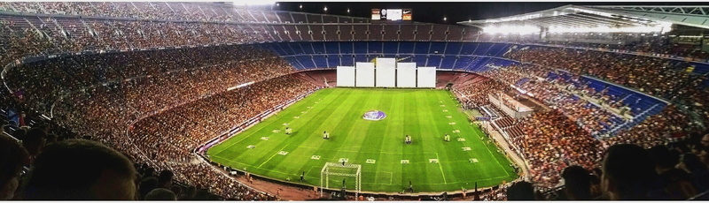 spectator, seat, competition, soccer, high angle view, crowd, spain, outdoors, people, baseball - sport, barcelona, camp nou, bleachers, green color, team sport
